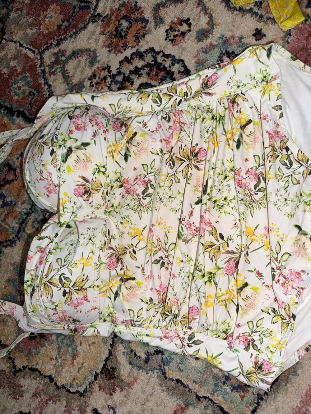 Floral White One-Piece Swimwear with Pink & Yellow Blooms